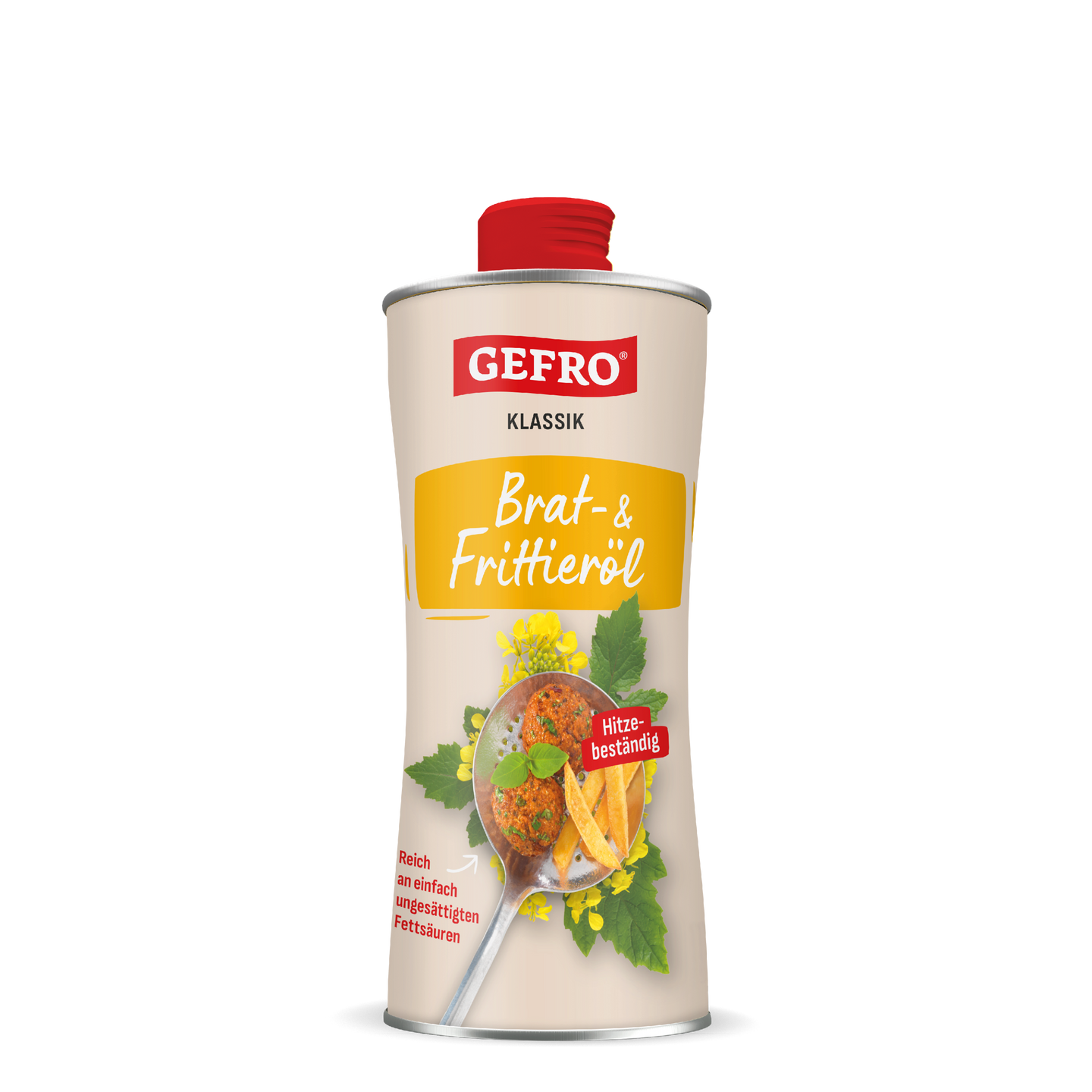 GEFRO Klassik Brat- & Frittieröl in hoher Flasche mit rotem Schraubverschluss, geeignet zum Braten und Frittieren