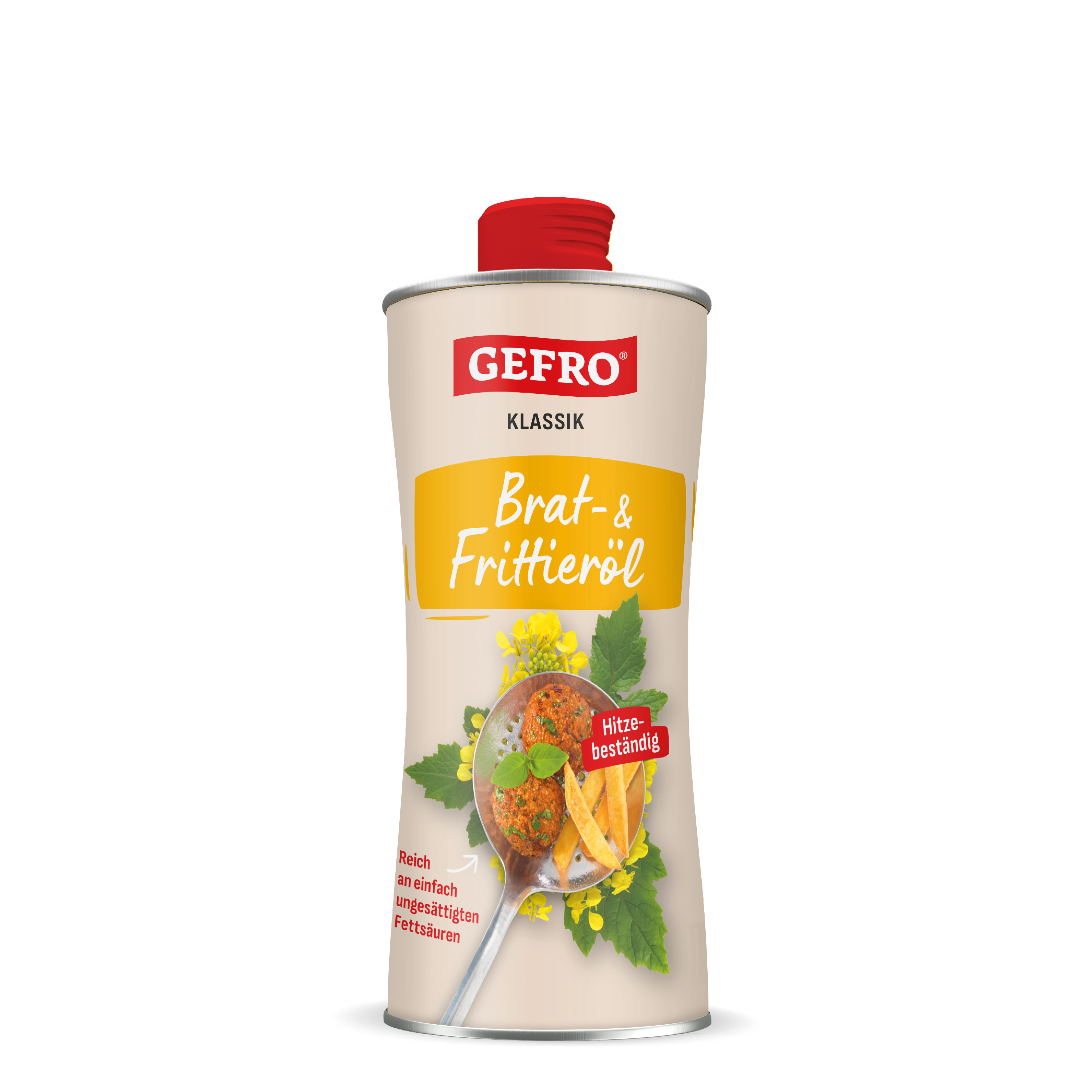 GEFRO Klassik Brat- & Frittieröl in hoher Flasche mit rotem Schraubverschluss, geeignet zum Braten und Frittieren