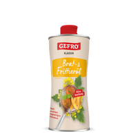 GEFRO Klassik Brat- und Frittieröl in hoher Flasche mit rotem Schraubverschluss, Produktansicht freigestellt