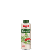 Dose Gefro Klassik Omega-3 Rosmarinöl mit grünem Deckel und Rosmarinzweig auf dem Etikett, freigestellt dargestellt
