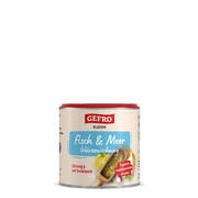 Dose GEFRO Klassik Fisch & Meer Würzmischung mit Zitronig- und Knoblauch-Hinweis auf weißem Etikett