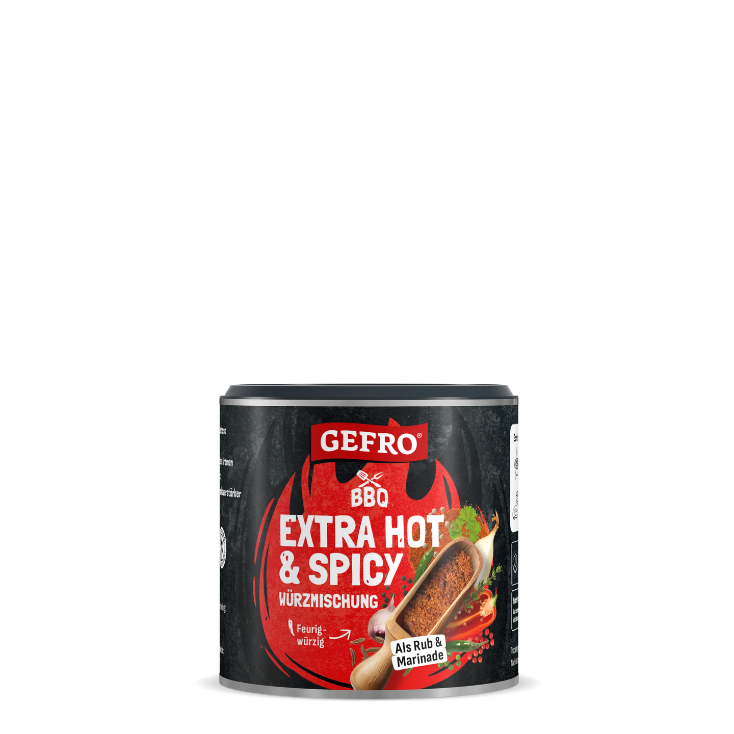 Dose mit GEFRO BBQ Extra Hot & Spicy Würzmischung, feurig-würzig für Grillen, Rub und Marinade.