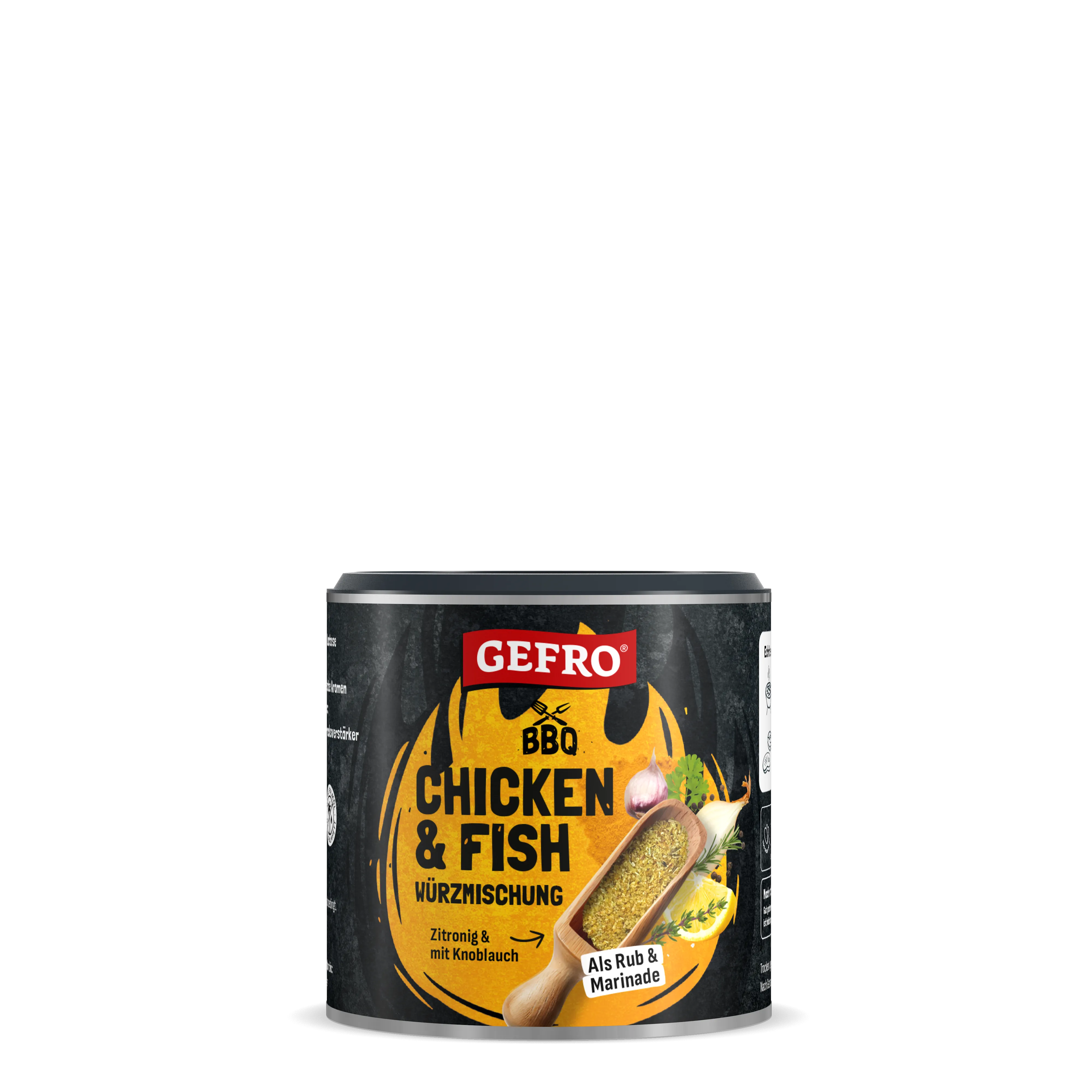 Dose GEFRO BBQ Chicken & Fish Würzmischung mit Zitronig- und Knoblauchgeschmack, geeignet als Rub und Marinade