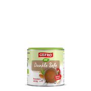Dose GEFRO Bio Dunkle Soße mit Abbildung einer braunen Soße im Topf, würziges Produkt für dunkle Gerichte