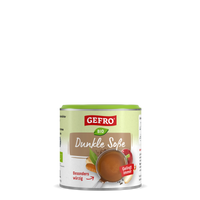 Dose GEFRO Bio Dunkle Soße, würzige Sauce zum Anrühren, Produktverpackung mit Schale und Gemüseabbildung