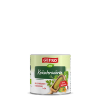 Dose Gefro Bio Kräuterwürze mit 13 Kräutern und Gewürzen, Produktverpackung mit grünem Etikett und Holzschaufel