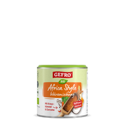 Dose GEFRO Bio Africa Style Würzmischung mit Kreuzkümmel und Curcuma, frontale Produktansicht vor schwarzem Hintergrund