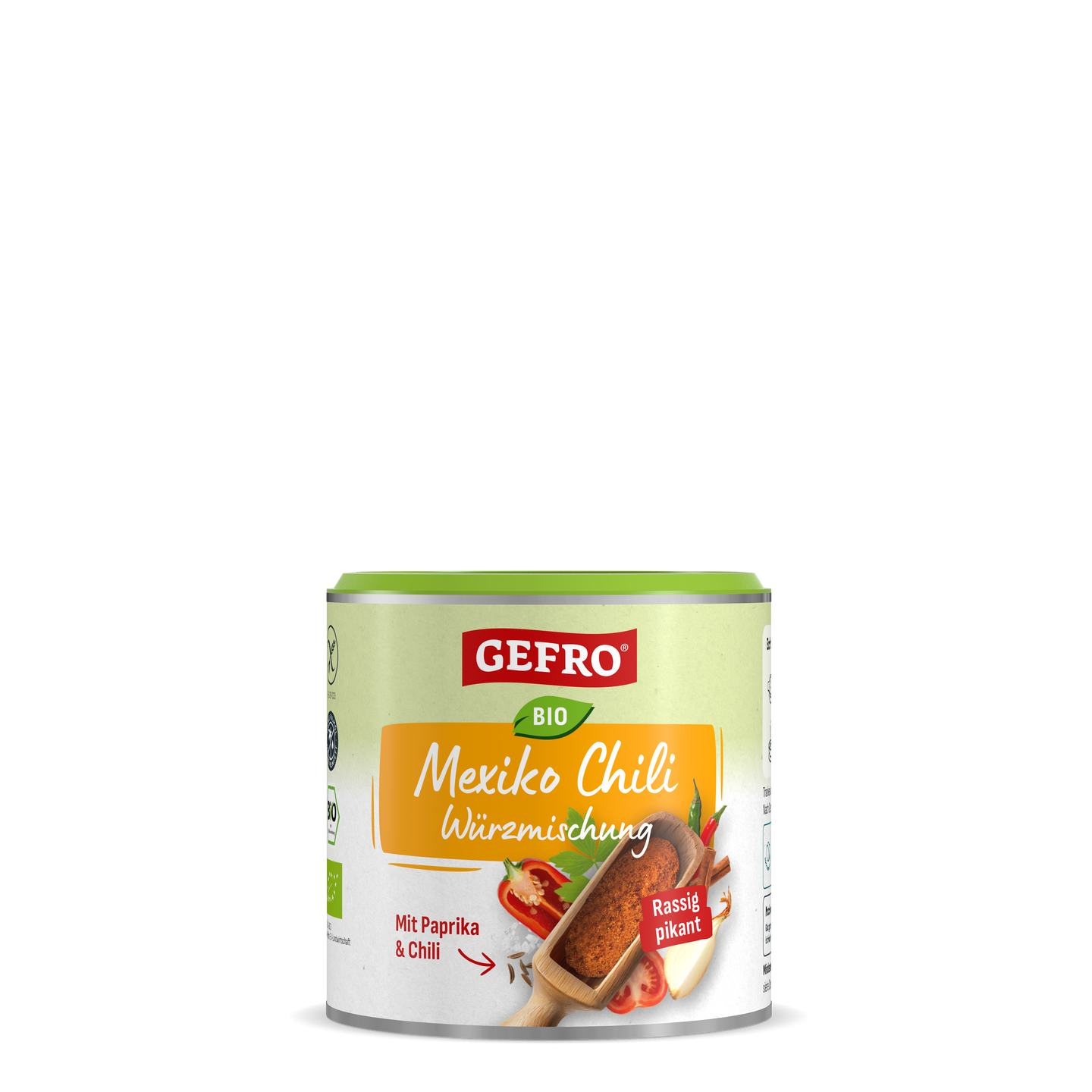 Dose GEFRO Bio Mexiko Chili Würzmischung, rötlich-braunes Gewürz mit Paprika und Chili, für würzige Speisen