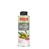 GEFRO Bio natives Olivenöl Extra in Dose mit schwarzem Deckel, Olivenmotiv und Hinweis auf Kaltpressung aus Spanien