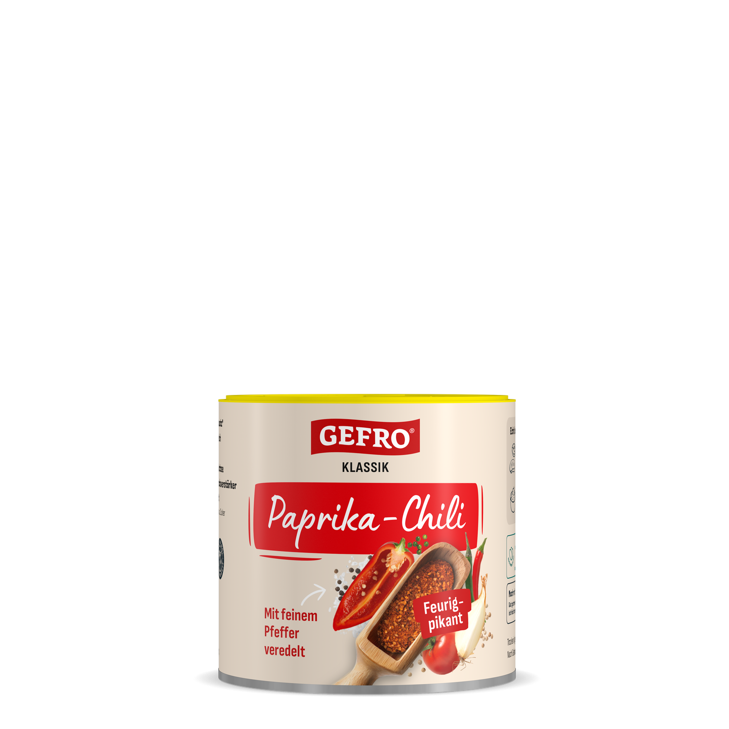Dose GEFRO Klassik Paprika-Chili, Gewürzmischung mit roter Chili, Pfeffer und Hinweis auf feurig-pikanten Geschmack