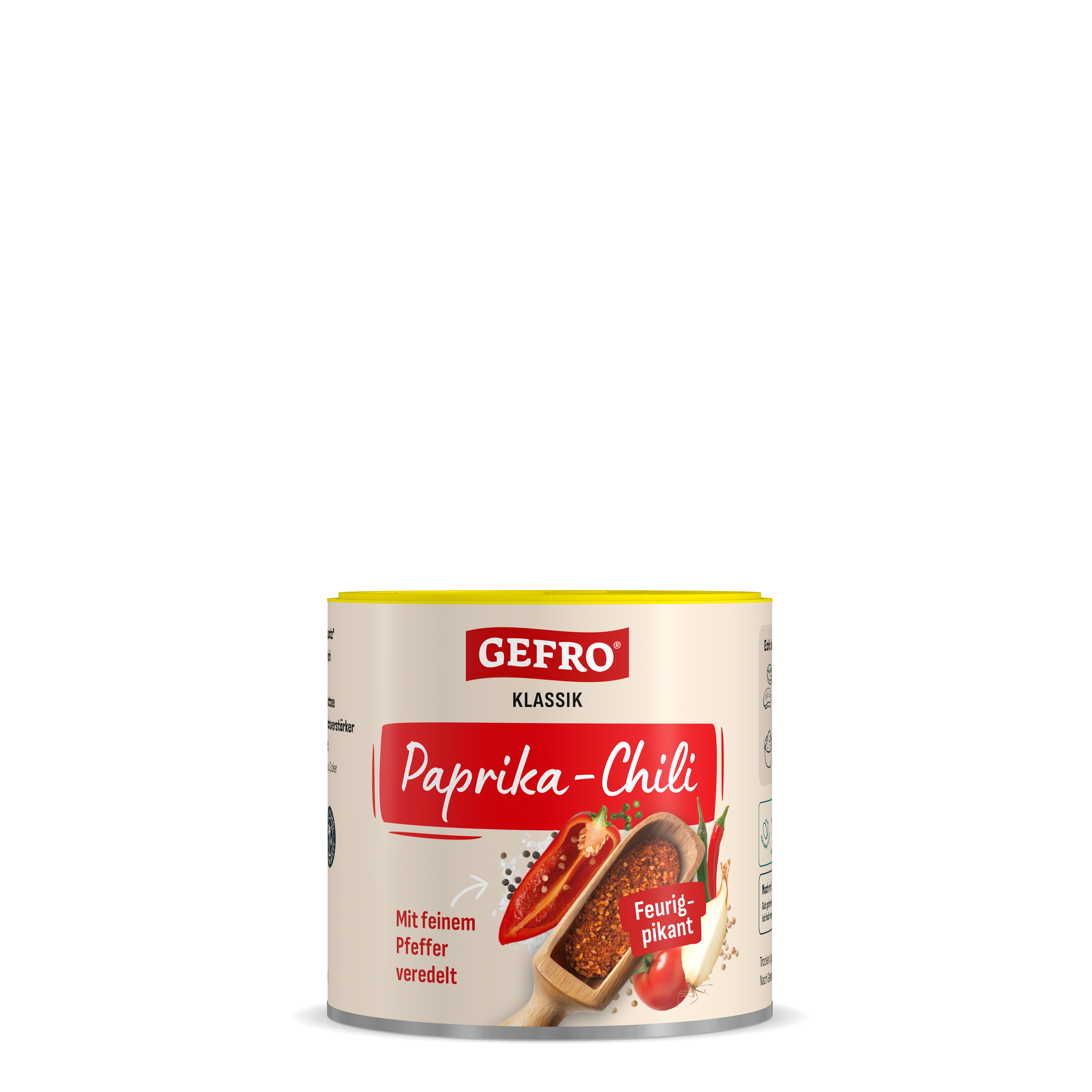 Dose GEFRO Klassik Paprika-Chili, Gewürzmischung mit roter Chili, Pfeffer und Hinweis auf feurig-pikanten Geschmack