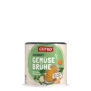 Dose Gefro Querbeet Gemüsebrühe mit grünem Etikett und Löffel Suppe, für Brühe und zum Würzen von Speisen