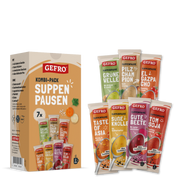 GEFRO Kombi-Pack Suppenpausen mit sieben Suppenbeuteln in verschiedenen Sorten, Box und Einzelpackungen im Überblick