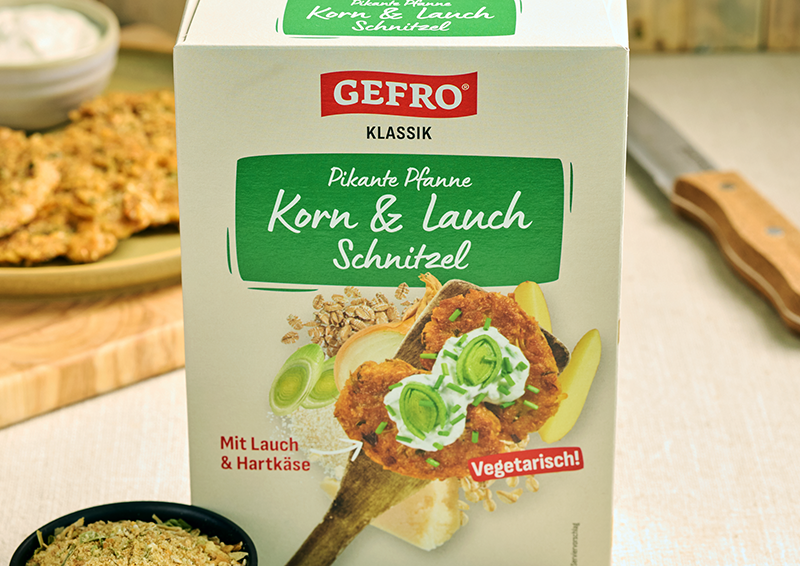 Verpackung von GEFRO Klassik Pikante Pfanne Kern & Lauch Schnitzel, vegetarisch, mit Lauch und Hartkäse