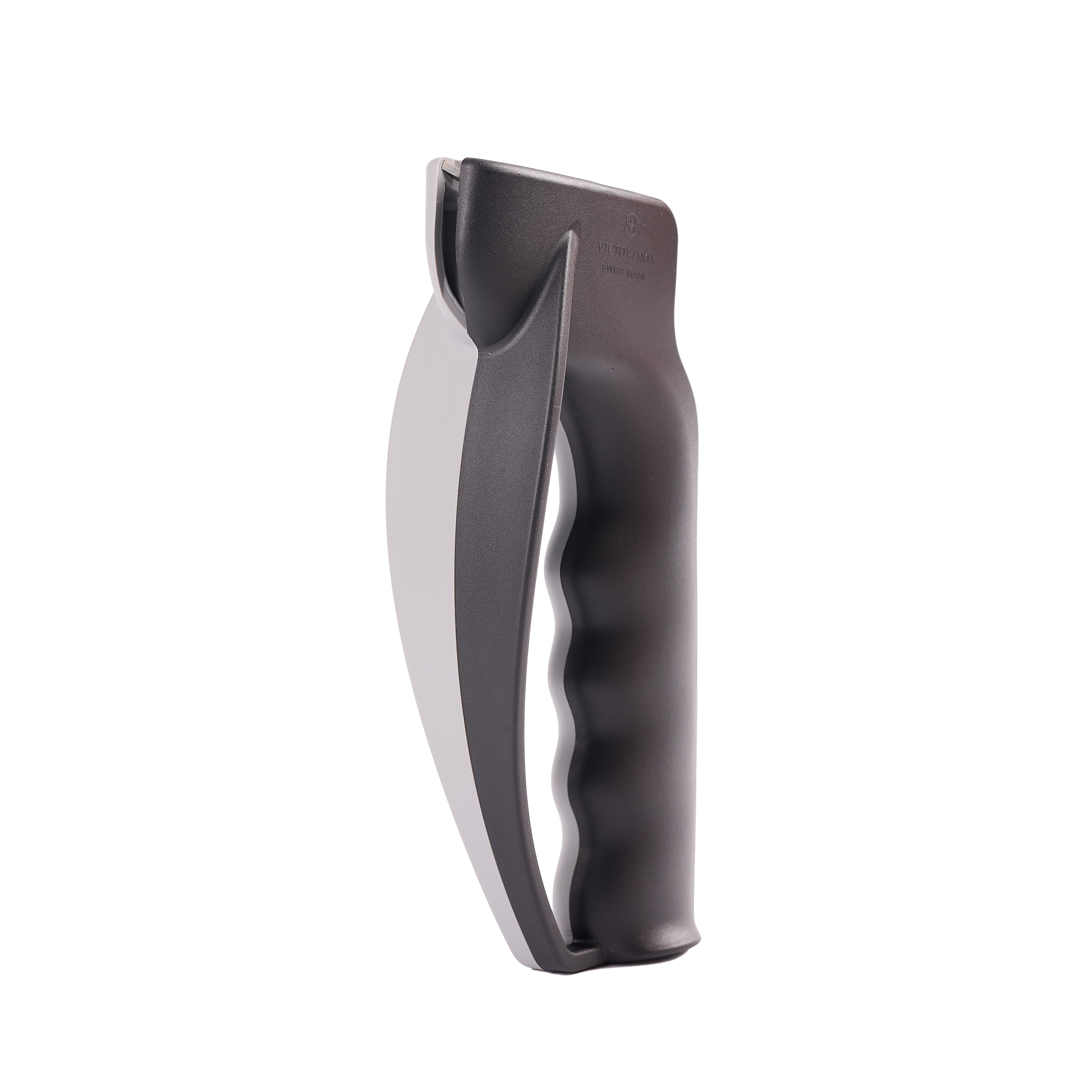 Messerschärfer mit schwarzem, ergonomischem Griff und Schutzgehäuse für sicheres und einfaches Schärfen von Küchenmessern