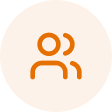 Oranges Symbol mit zwei Personen, steht für Menschen, Team oder Gemeinschaft.