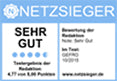 NETZSIEGER-Siegel „Sehr gut“ mit Bewertung 4,8 und Hinweis auf 906 Bewertungen für den Shop juliageisler.de