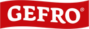 GEFRO Logo in Weiß auf rotem, leicht gewelltem Hintergrund mit eingetragenem Markenzeichen rechts oben