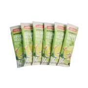 Sechs Portionsbeutel GEFRO Grüner Veltliner Suppe fächerförmig angeordnet, mit grünem Verpackungsdesign
