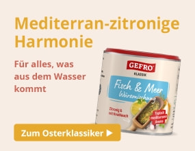 Gefro Gewürz „Fisch & Meer“ mit zitroniger Note für Fischgerichte.
