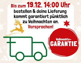 „Grafik mit Lieferwagen und Text: Bestellung bis 19.12. um 14 Uhr – Lieferung kommt garantiert pünktlich zu Weihnachten.“