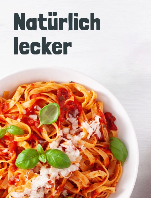 Ein Teller voll Spaghetti mit einer apettilichen Tomatensoße - GEFRO Bio