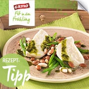 Mozzarella auf Bohnensalat mit Pesto Verde