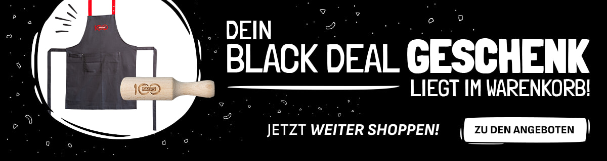 AKTIVIERT“ in der Mitte. Darunter steht in Weiß und Rot der Text „✓ GESCHENK LIEGT IM WARENKORB“, umgeben vom sich wiederholenden hellgrauen Schriftzug „BONUS-WOCHEN