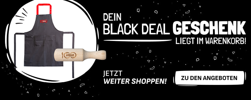 AKTIVIERT“ in der Mitte. Darunter steht in Weiß und Rot der Text „✓ GESCHENK LIEGT IM WARENKORB“, umgeben vom sich wiederholenden hellgrauen Schriftzug „BONUS-WOCHEN