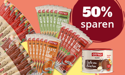GEFRO 6er Set „Suppenpause“ mit den Sorten El Gazpacho, Pilz-Champion, Tom Soja, Taste of Asia, Grüne Welle und Süße Knolle und Soße zu Braten 130g – Aktionsangebot, nur kurze Zeit 50 Prozent reduziert.
