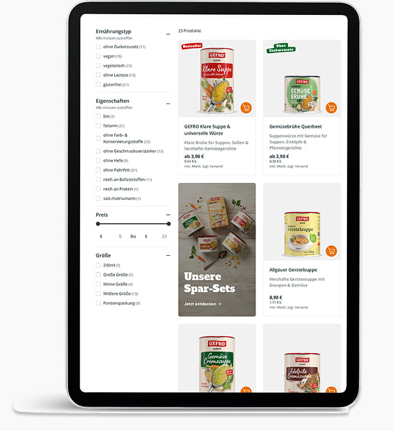 Produktübersicht Filterfunktionen