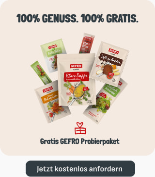 Gratis Probierpaket: Mal was Neues probieren. 100 % Genuss. 100% gratis. Gratis GEFRO Probierpaket. Jetzt kostenlos anfordern