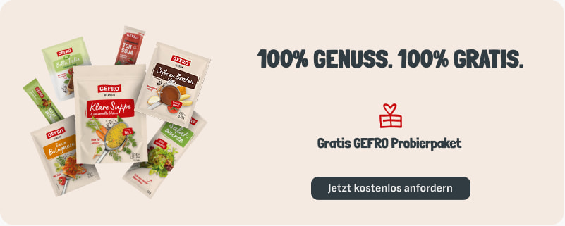 Gratis Probierpaket: Mal was Neues probieren. 100 % Genuss. 100% gratis. Gratis GEFRO Probierpaket. Jetzt kostenlos anfordern