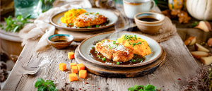 Kokoshühnchen mit Kürbis-Kartoffelstampf