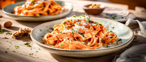 Tagliatelle in Tomaten-Walnuss-So&szlig;e