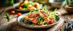 Gebratener Ricotta mit Kürbis und Rucola