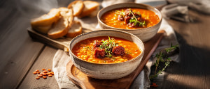 Tomatensuppe mit Perlgraupen und Chorizo