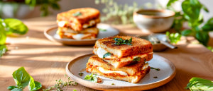 Gebackenes Mozzarella-Pesto-Sandwich