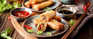 Fr&uuml;hlingsrollen mit Gem&uuml;se und Hackfleisch