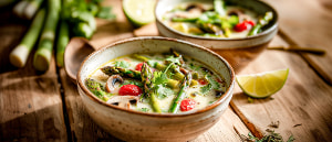 Kokossuppe mit grünem Spargel