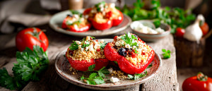 Gegrillte Paprika mit Couscous und Feta