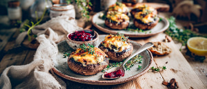 Gegrillte Riesenchampignons mit Brie überbacken und Preiselbeerdip