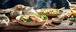 Feldsalat mit Nussvinaigrette und Lachssteak