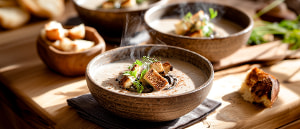 Schwarzwurzel-Pilzcremesuppe mit Zimtcro&ucirc;tons