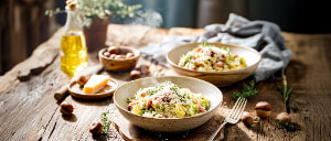 Wirsingrisotto mit Maronen und Speck