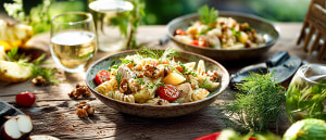 Nudelsalat mit Hähnchen, Fenchel und Tomaten