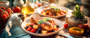 Ofenhähnchen mit Tomaten, Kapern und Oliven