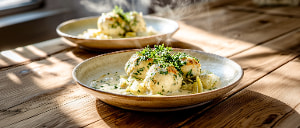 Kasnocken mit Pesto Funghi auf Lauchgemüse