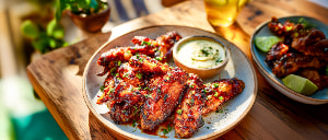 Paprika-Chiliwings mit Curry-Cashewdip