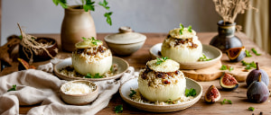 Gef&uuml;llte Kohlrabi mit Hackfleisch-Feigen-Risotto